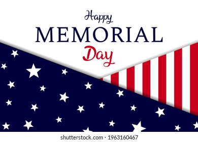 Vector of US Memorial Day celebration background banner or greeting card, with text and USA flag elements