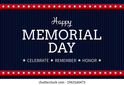 Vector of US Memorial Day celebration background banner or greeting card, with text and USA flag elements