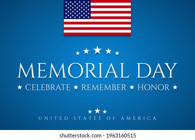 Vector of US Memorial Day celebration background banner or greeting card, with text and USA flag elements