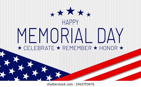 Vector of US Memorial Day celebration background banner or greeting card, with text and USA flag elements