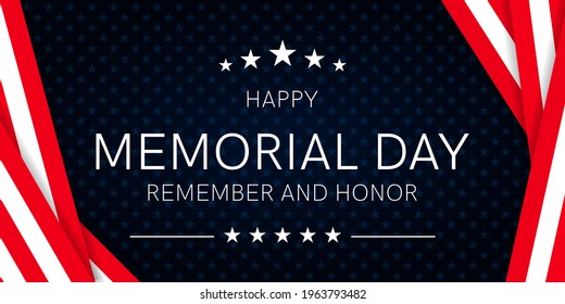 Vector of US Memorial Day celebration background banner or greeting card, with text and USA flag elements