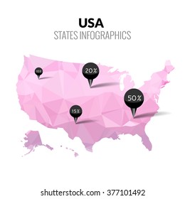 Vector USA America polygonal triangle pink map infographics