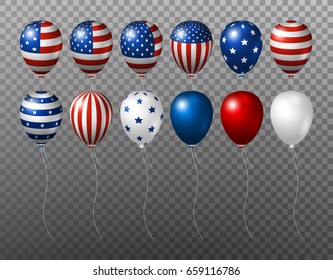 Vector USA balloon design of american flag on transparency background  for 4 july independence day or other celebration
