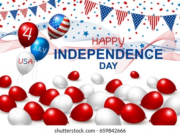 Vector USA balloon design of american flag on white background for 4 july independence day