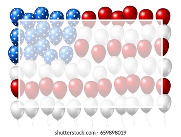 Vector USA balloon design of american flag on white background for 4 july independence day