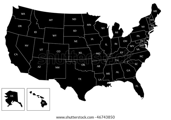 Vector Usa Black Map Borders Countries Stock Vector (Royalty Free ...