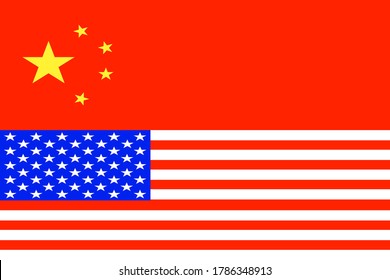 Vector - USA and China flag crashed background. Trade war concept. Simple image. Copy space.