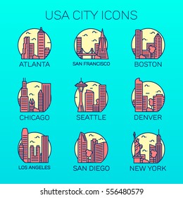 Vector USA Cities Icon Set