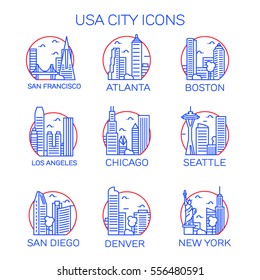 Vector USA Cities Icon Set