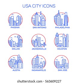 Vector USA Cities Icon Set