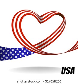 Vector USA country ribbon design with heart shape form