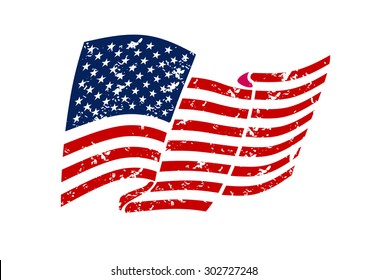 Vector USA flag in grunge style, on white background