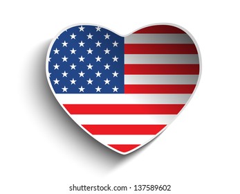 Vector - USA Flag Heart Paper Sticker