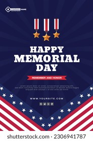 vector usa flag memorial day blue background poster design