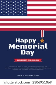 vector usa flag memorial day blue background poster or flyer design