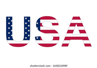 Vector USA flag text isolated on white background. Vector vord USA with flag. 