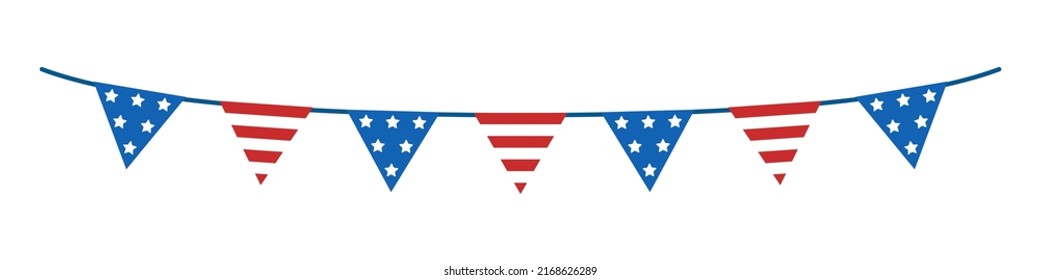 Vector USA garland of flags. Independence day bunting clipart. Triangles. Flag with stars and striped flag.