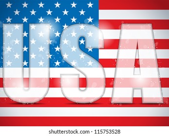 Vector - USA Glass Letters with Flag Background