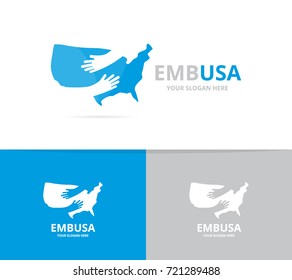 Vector of USA and hands logo combination. America and embrace symbol or icon