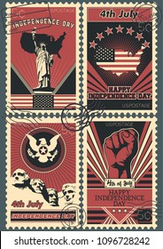 Vector USA Independence Day Postage Stamp Set