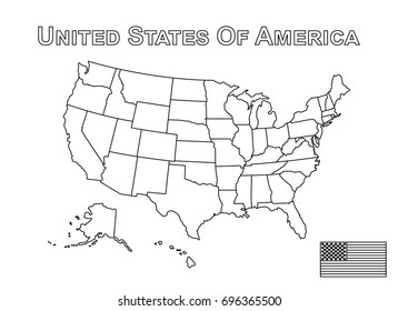 Vector of USA map and american flag . Outline style .