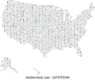 Vector USA map filled with a texture of vertically arranged gray circles