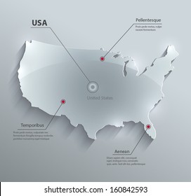 vector USA map glass card paper 3D america united states