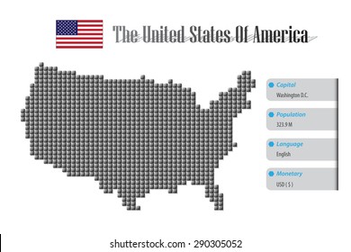 vector USA map and info metallic pixel design