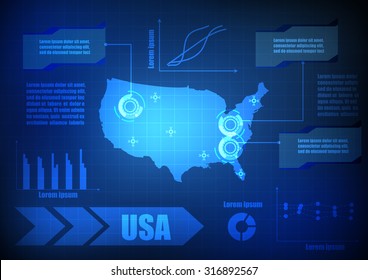 Vector : USA map with network line and grid blue background