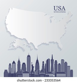 Vector USA map. Vector USA skyline. Vector illustration