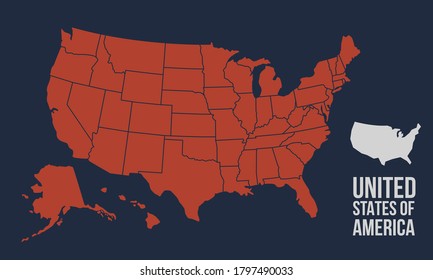 Vector USA map with states. USA map icon. Vector illustration