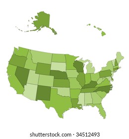 Vector USA map -  states separated in the groups