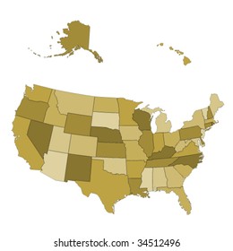 Vector USA map -  states separated in the groups