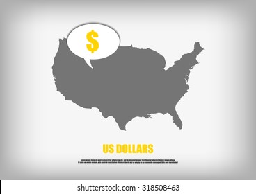 Vector : USA map and us dollar in bubble quote