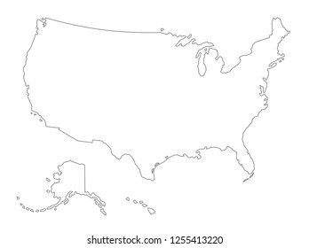 Vector USA outlined map with alaska and hawaii on a white background