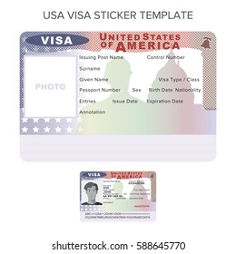 Vector USA passport visa sticker template in flat style