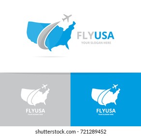 Vector of USA and plane logo combination. America and travel symbol or icon