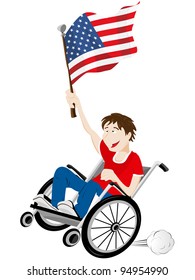 Vector - USA Sport Fan Supporter on Wheelchair with Flag