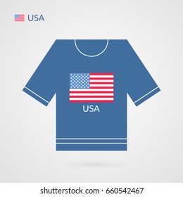 Vector USA t-shirt symbol. American national sport team icon isolated on white. Illustration sign with flag for competition, championship, game, event, presentation, advertisement, workout, logo