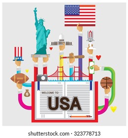 vector usa White House Statue of Liberty rugby flat illustration icon arm and hand Modern