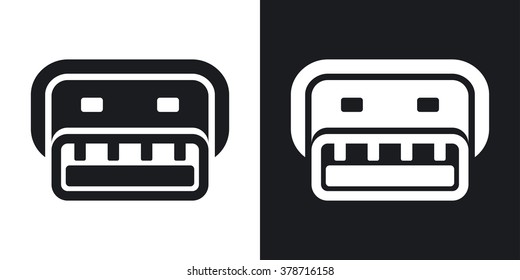 Vector usb connector icon. Two-tone version on black and white background