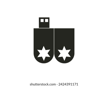 Vector USB Flash Drive black color and white background.