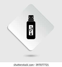 Vector usb flash drive - black vector icon  on a paper button