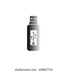 Vector usb flash drive - black vector icon;  halftone illustration