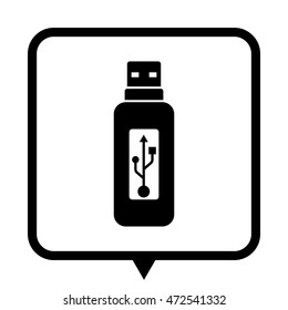 Vector usb flash drive - black vector icon;  message bubble