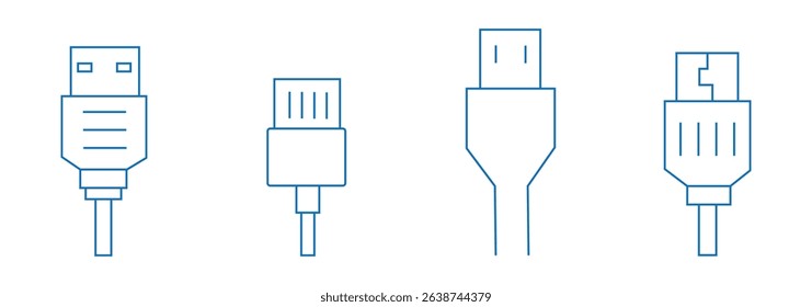 Vector usb flash drive vector icon. Usb icon set. USB cable icon. 