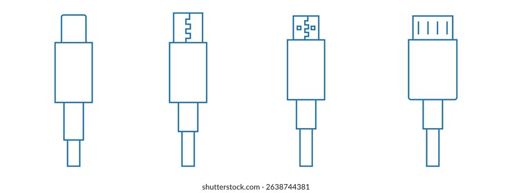 Vector usb flash drive vector icon. Usb icon set. USB cable icon. 