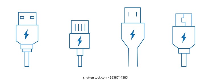 Vector usb flash drive vector icon. Usb icon set. USB cable icon. 