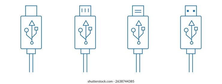 Vector usb flash drive vector icon. Usb icon set. USB cable icon. 