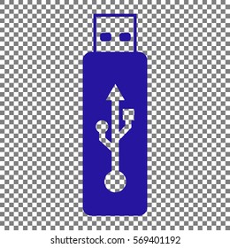 Vector USB flash drive sign. Blue icon on transparent background.